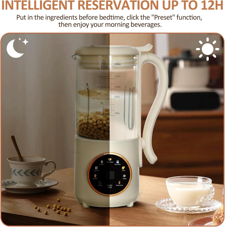 Nussmilchmaschine 1,4L, Automatischer Nussmilchbereiter, mit Startverzögerung, Selbstreinigung, LED-