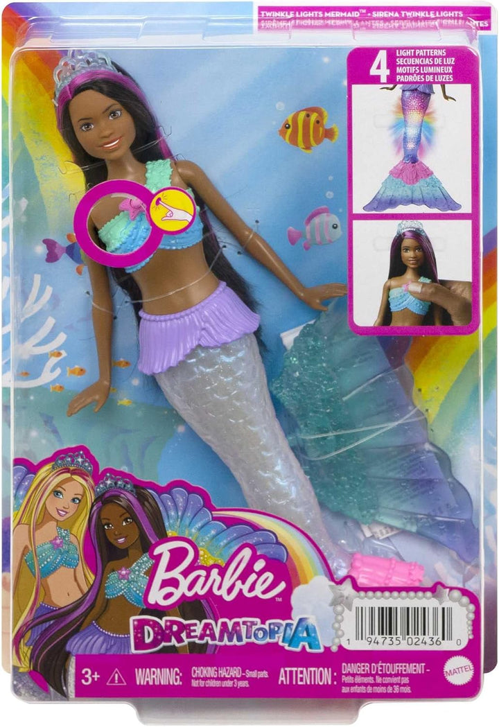 Barbie Dreamtopia Meerjungfrau, Meerjungfrau mit braunen Haaren, 4 Licht- und Soundeffekte, Barbiepu