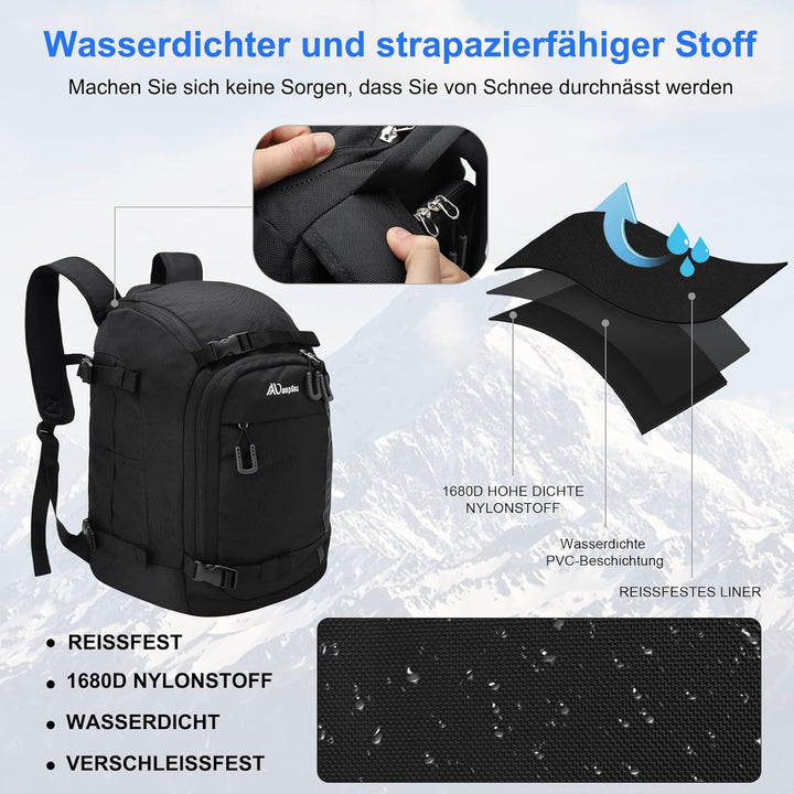 Skischuhtasche mit Helmfach 50L 1680D Nylon Skirucksack Skischuhrucksack mit Helmtasche Skitasche Si
