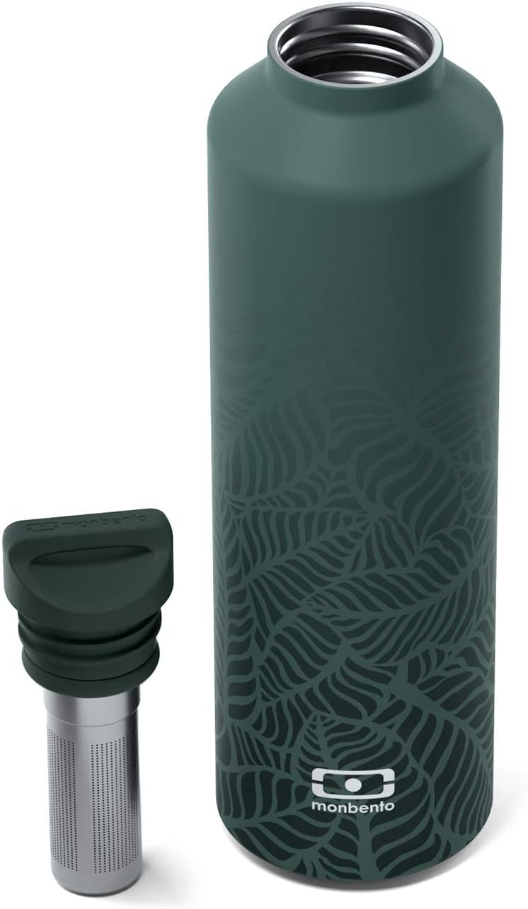 monbento - MB Steel graphic Jungle grün Edelstahl Trinkflasche BPA frei - Thermosflasche 500 ml mit
