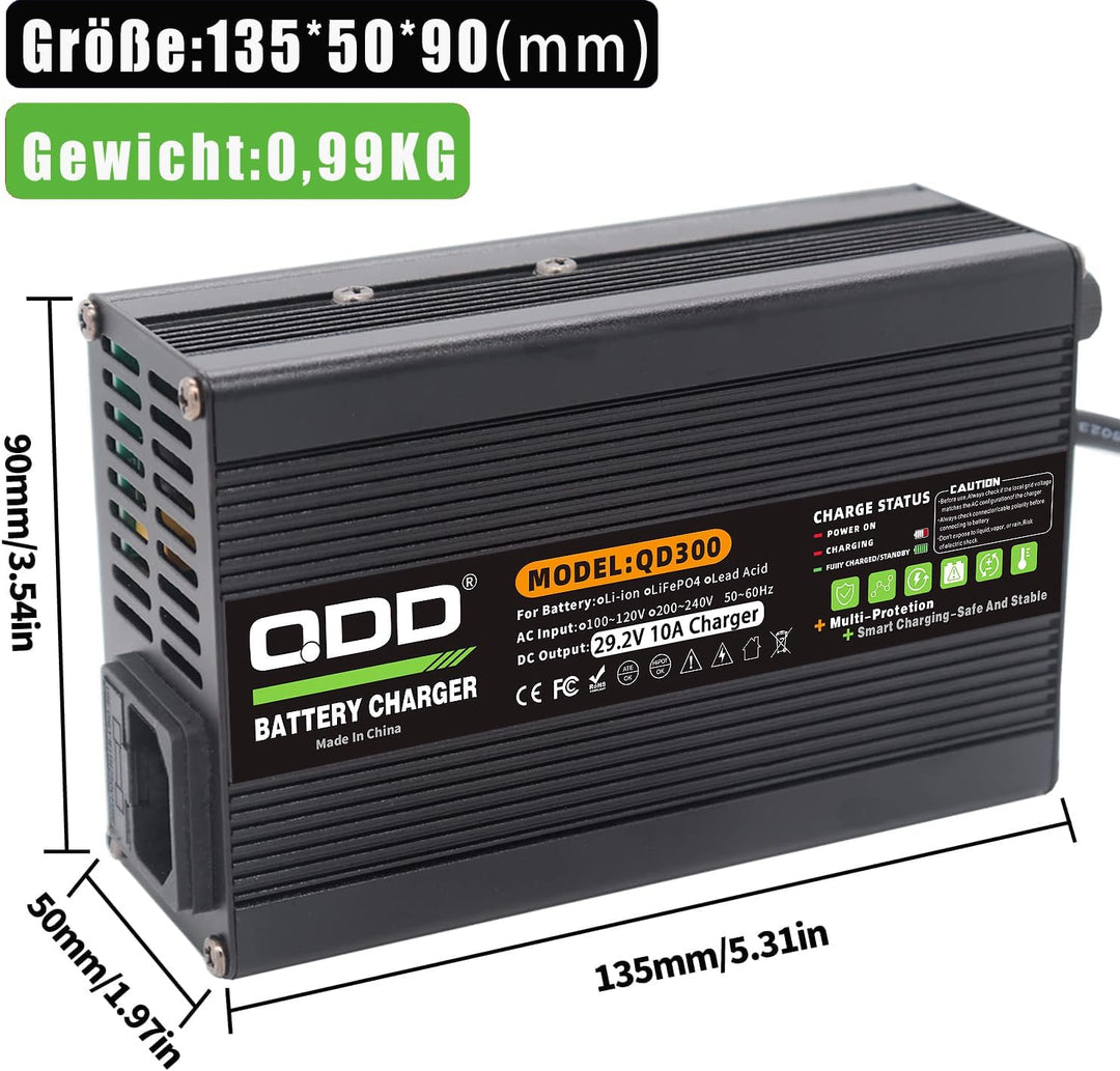 QDD 29,2 V 10 A Lifepo4-Ladegerät 220 V mit Lüfter Lithium-Batterie-Ladegerät Mehrere Schutzfunktion