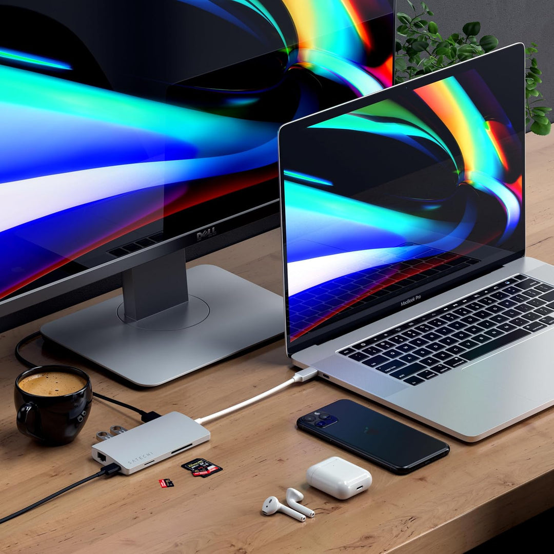 SATECHI 8-in-1 USB-C-Hub mit Ethernet, HDMI 4K@60Hz, 60 W PD-Ladefunktion, 3 x USB-A 10 Gbit/s, Date