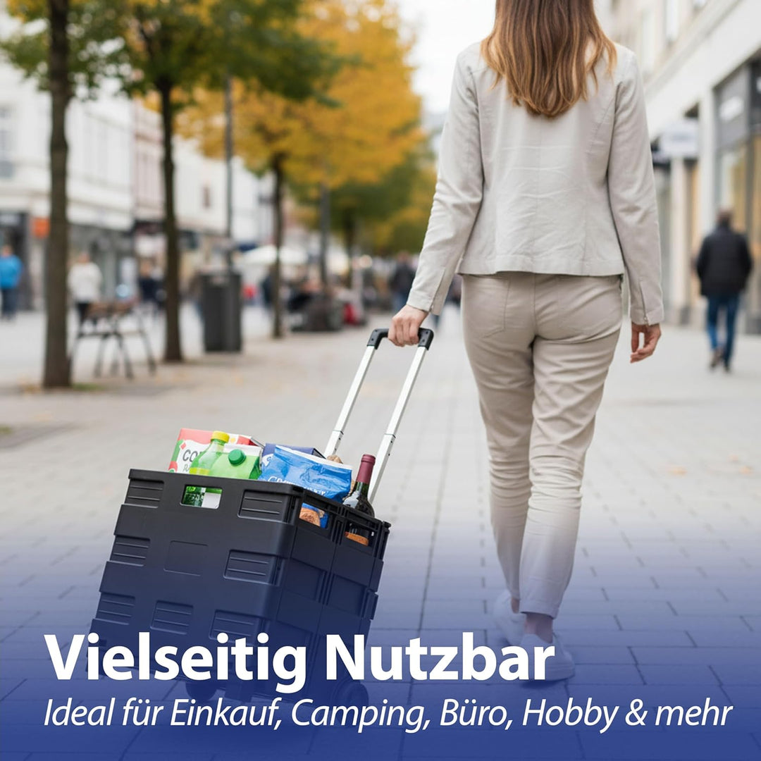 Klappbox Trolley | schwarz 42x40x37cm Kunststoff Aluminium | Klappkiste belastbar bis 20 Kg | Transp
