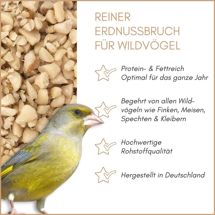 SUPRAVIT gehackte Erdnüsse Vogelfutter | fettreiche Erdnusskerne gehackt für Vögel | 2,5kg Erdnussbr