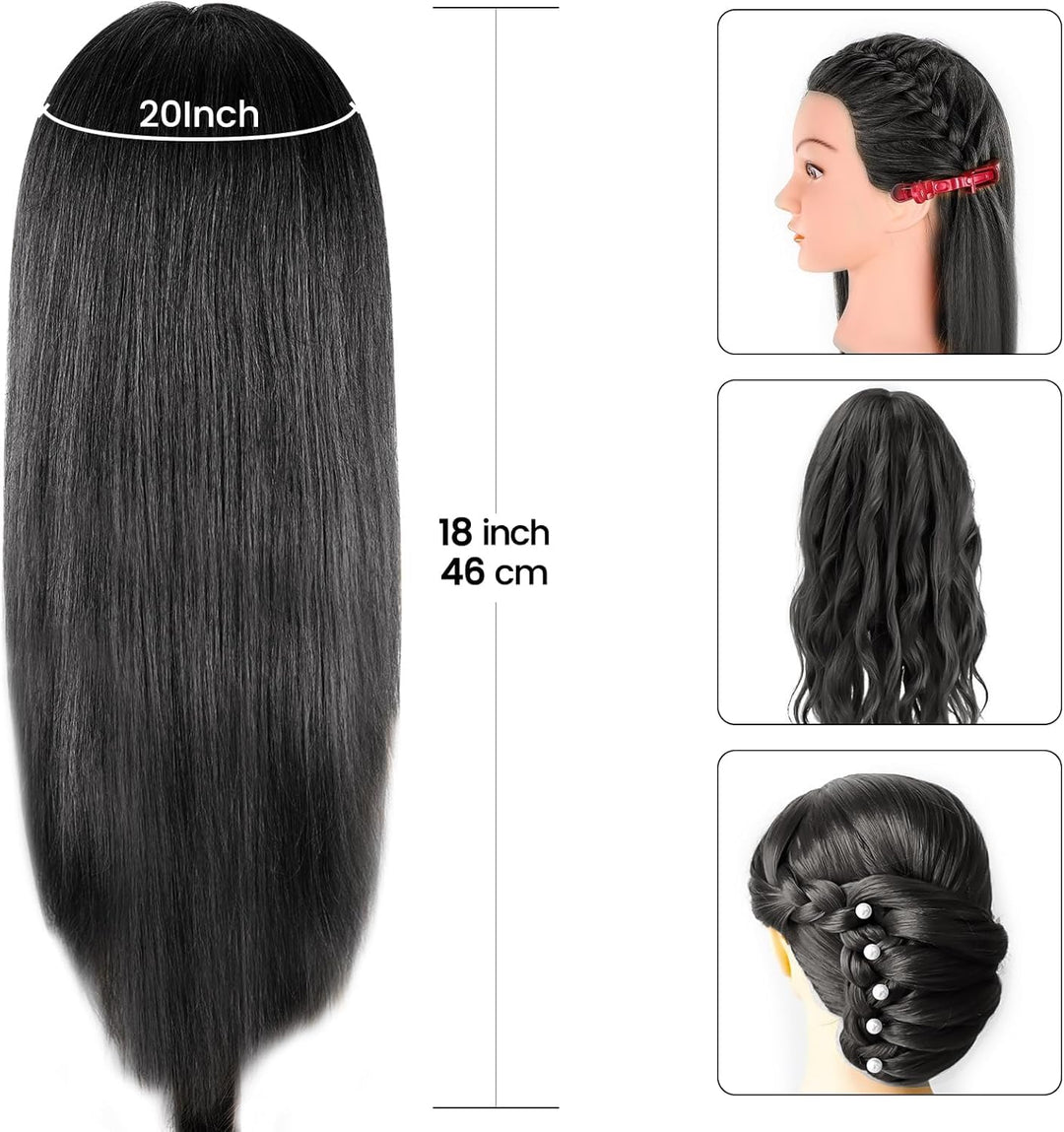 TopDirect Friseur Übungskopf 45cm mit 100% realistischem Kunsthaar, Schwarz Naturschwarz, Naturschwa