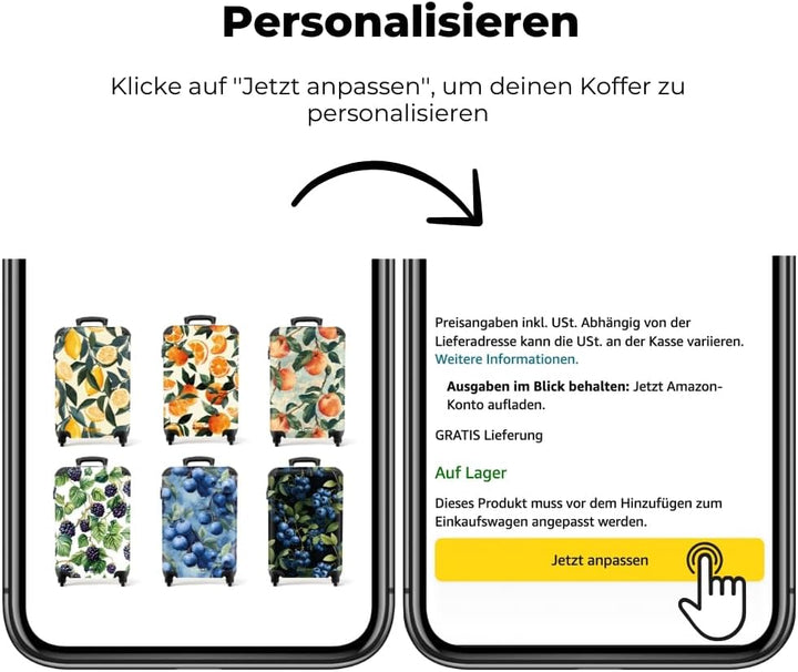Handgepäck Koffer 55x40x20 Personalisiert - Reisekoffer mit Rollen, Leichtgewicht Hartschalenkoffer,