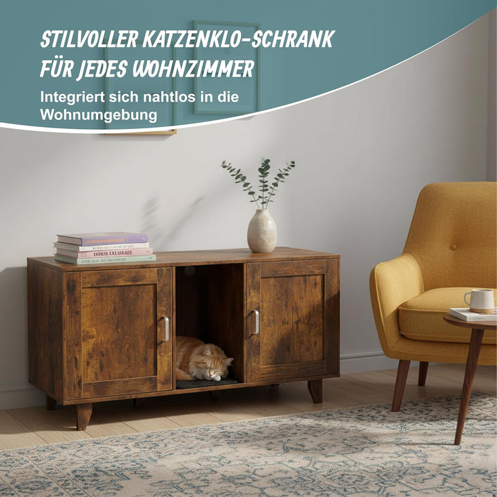 Relaxdays Katzenschrank für Katzentoilette, XXL, 2 Kammern, Katzenhaus mit Katzenklomatte, HBT 65x12