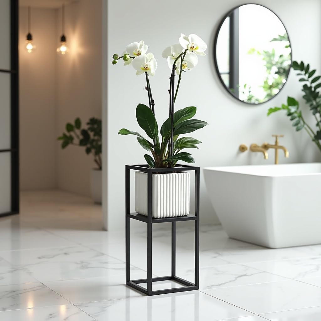 Blumenständer - Pflanzenständer aus Metall - 21x21x50cm - für Wohnzimmer, Küche, Büro - Loft, Indust