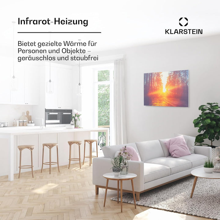 Klarstein Infrarotheizung mit Thermostat, 580W Elektroheizung, Bild-Infrarotheizung zur Wandmontage,