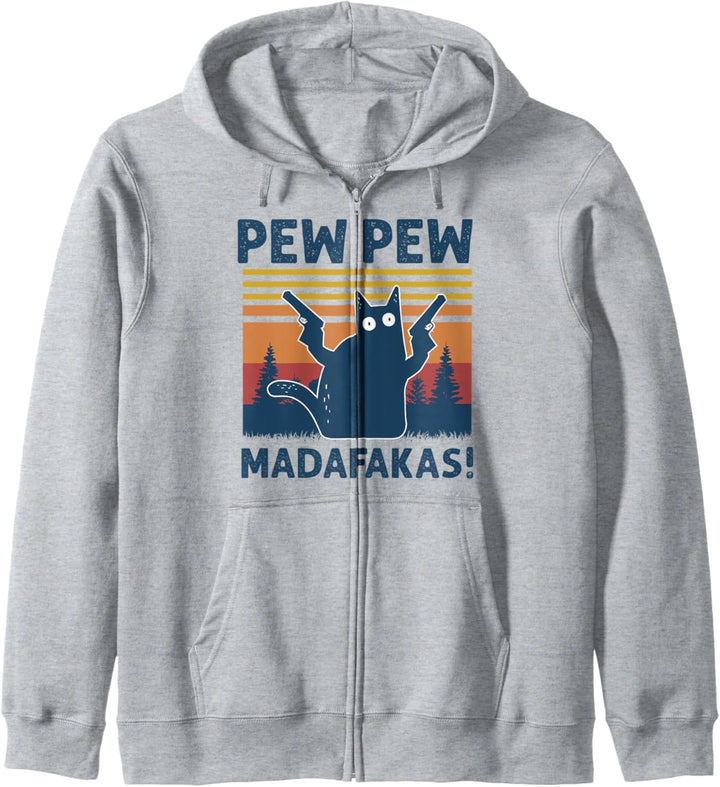 Cat Pew Pew Madafakas Vintage Crazy Cat Funny Graphic Kapuzenjacke