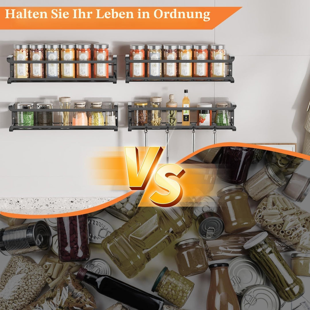 TRAYINDALY Gewürzregal Wand, 4er Metall Gewürz Organizer, Selbstklebend Spice Rack, Gewürzregal Ohne