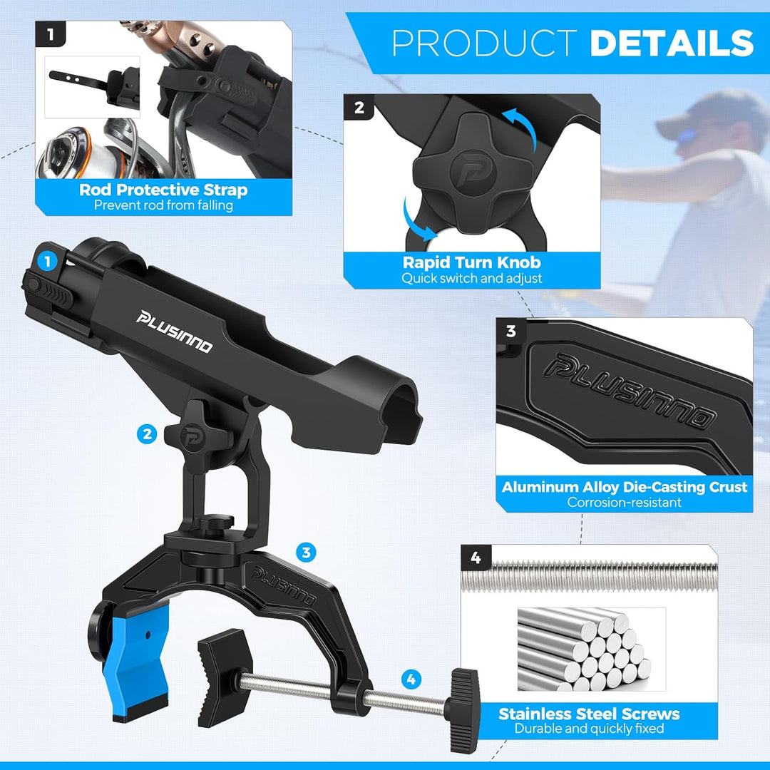 PLUSINNO Angelrutenhalter für Boote, mit vergrösserter Klemme, innovatives doppeltes V-Design, passe