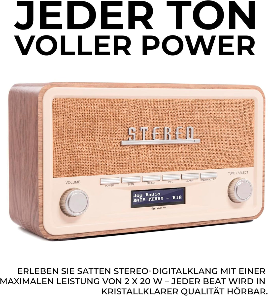 Denver Retro-Bluetooth-Radio, DAB-18 WH, Sport, Mehrfarbig (Mehrfarbig), Einheitsgrösse