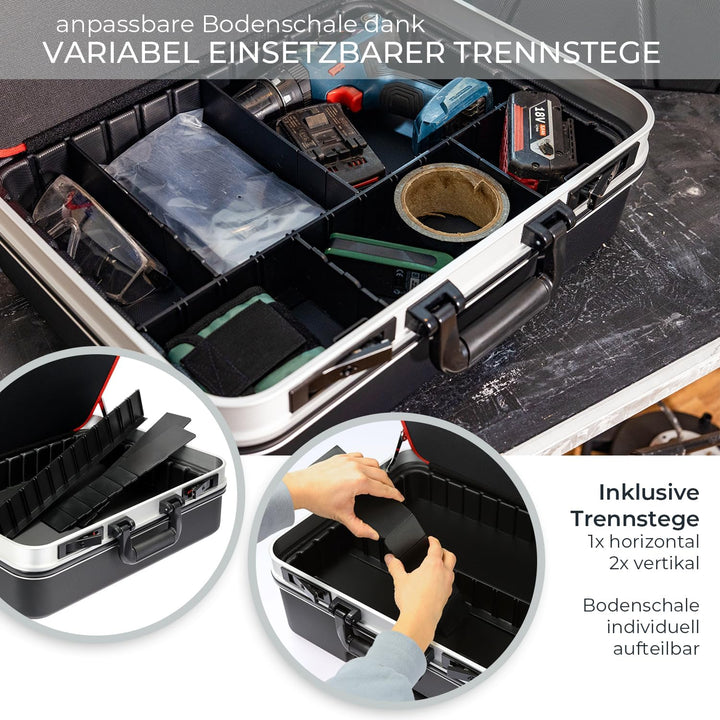 HMF 15601-02 Werkzeugkoffer leer, Werkzeugkiste gross aus ABS-Kunststoff | 47 x 40 x 22 cm, Koffer