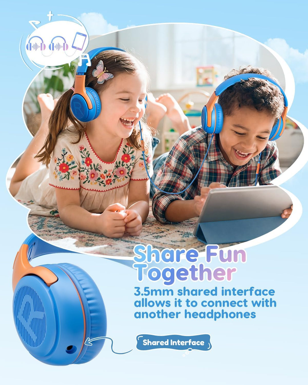 awatrue Kinder Kopfhörer, Kabel Kinderkopfhörer mit Mikrofon, Over Ear Kopfhörer Kinder für Schule/R