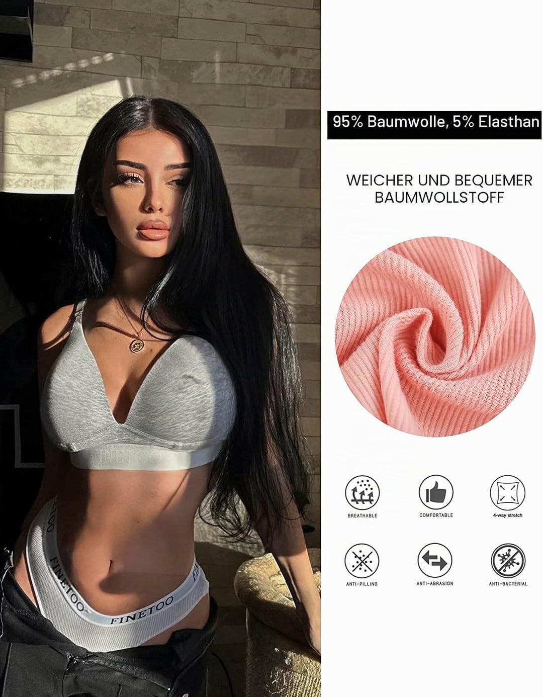 FINETOO 10er Pack Baumwoll Slips Damen Atmungsaktive Unterwäsche Logo Sportunterwäsche Weich Sexy Un