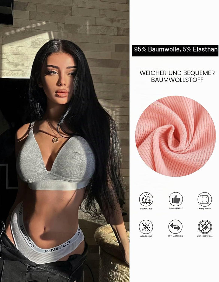 FINETOO 10er Pack Baumwoll Slips Damen Atmungsaktive Unterwäsche Logo Sportunterwäsche Weich Sexy Un
