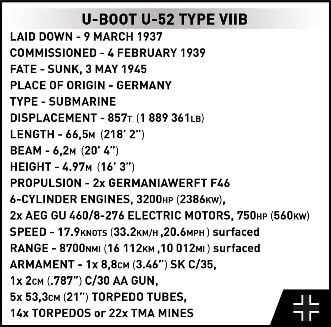 German Submarine Type VIIB (U-Boat U-52)