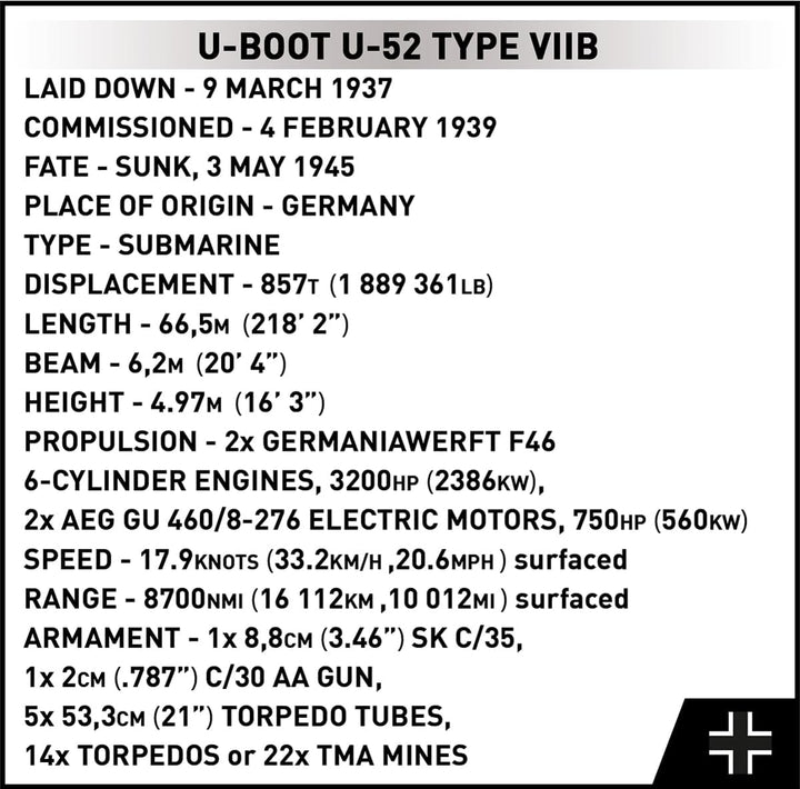 German Submarine Type VIIB (U-Boat U-52)