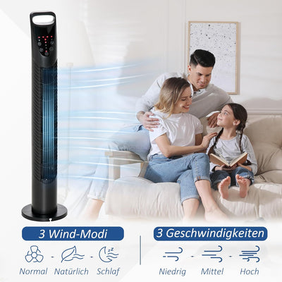 HOMCOM Turmventilator leise, Standventilator mit 3 Belüftungsstufen, 7,5H Timer, 40W Ventilator mit