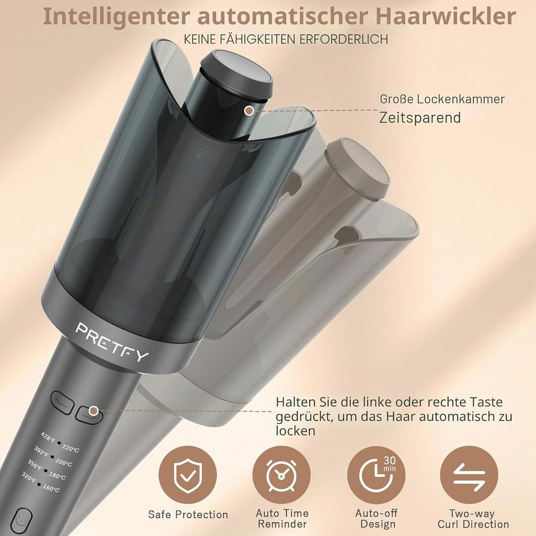 Pretfy Lockenstab Automatisch,Lockenstab Grosse Locken,Automatischer Lockenstab mit 4 Einstellbare T