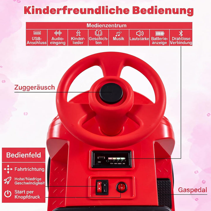 COSTWAY Kinder Elektroauto, 12V Kinderauto elektrisch mit 2 Sitzen (Rot), Rot