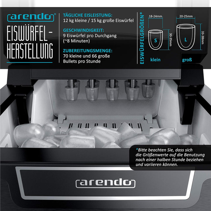 Arendo - Eiswürfelmaschine Edelstahl - Eiswürfelbereiter - ice maker maschine - 1,8 Liter - Eiswürfe