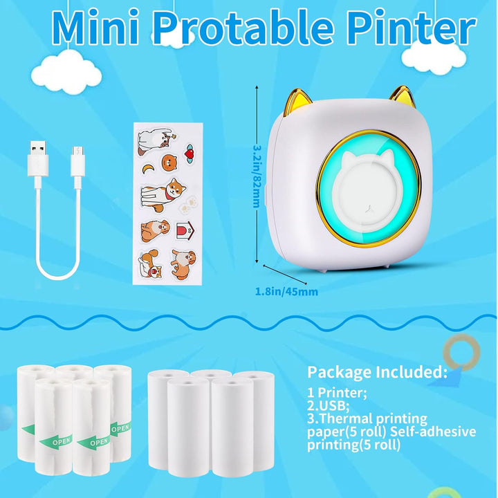 HuiJuKeJi Mini Drucker, Taschendrucker, Mini Fotodrucker für Smartphone, Sticker Drucker, Thermo Fot