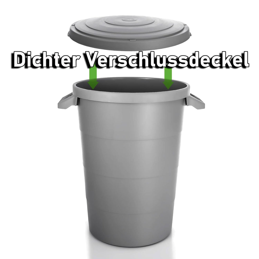BigDean 2x wetterfeste Universaltonne mit Deckel und 2 stabilen Tragegriffen 80 Liter GRAU - Regento