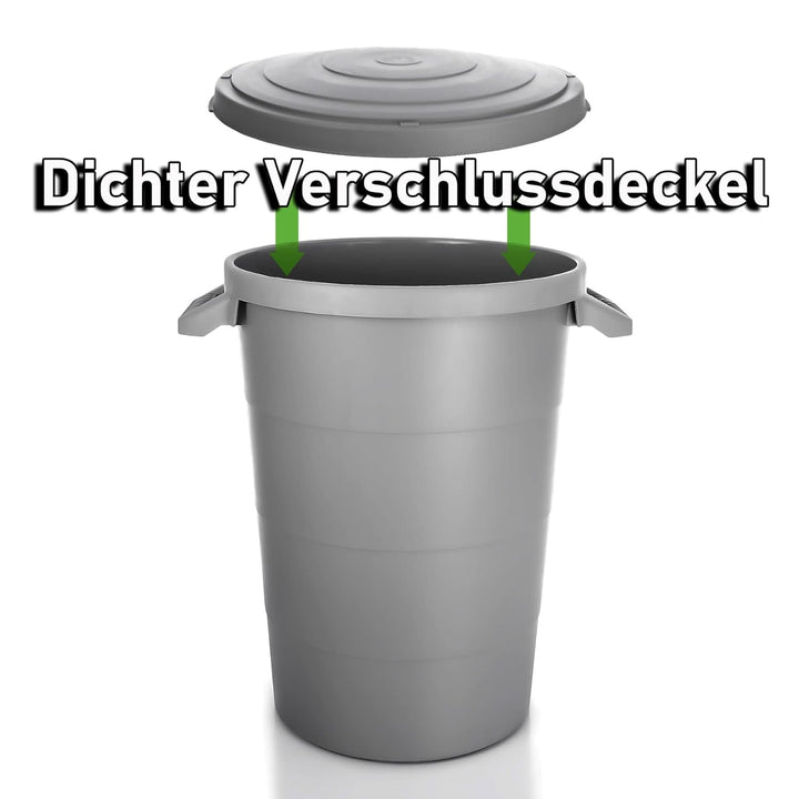 BigDean 2x wetterfeste Universaltonne mit Deckel und 2 stabilen Tragegriffen 80 Liter GRAU - Regento