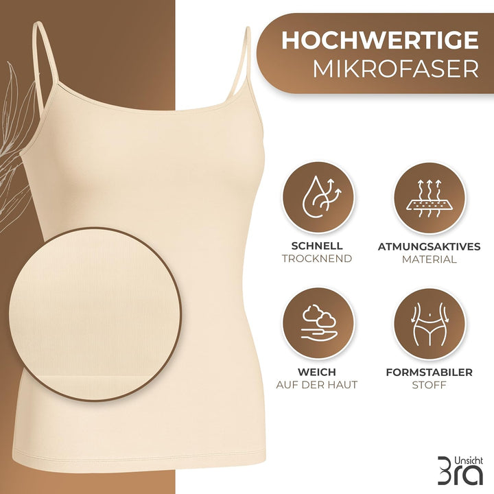 UnsichtBra 3er Pack Damen Shape Unterhemden | Spaghettiträger Basic Top Unterhemd | Mikrofaser Spagh