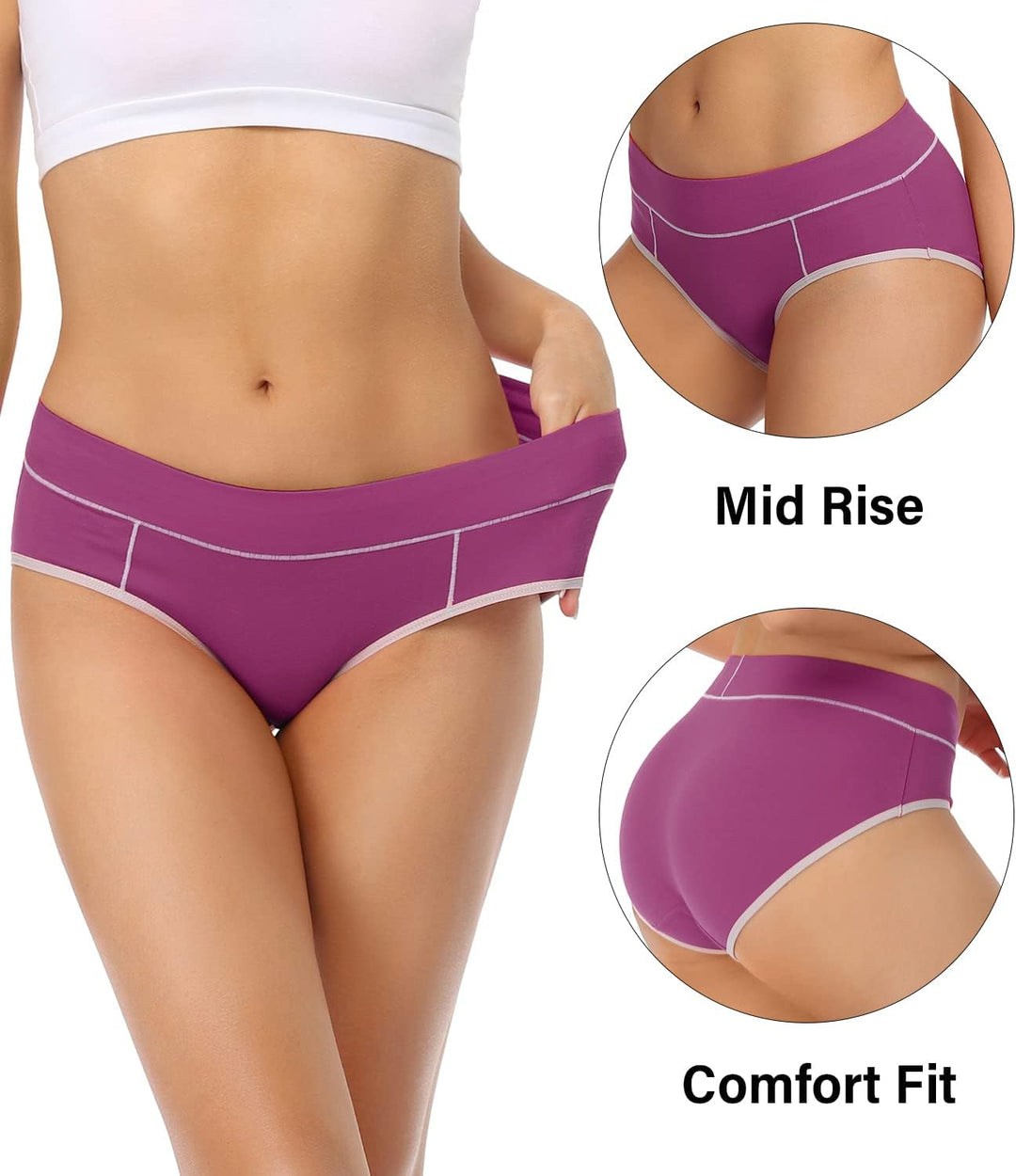 wirarpa Unterhosen Damen Midi Taille Slip Baumwolle Bequeme Unterwäsche Mehrpack, Mehrfarbig-2113f66
