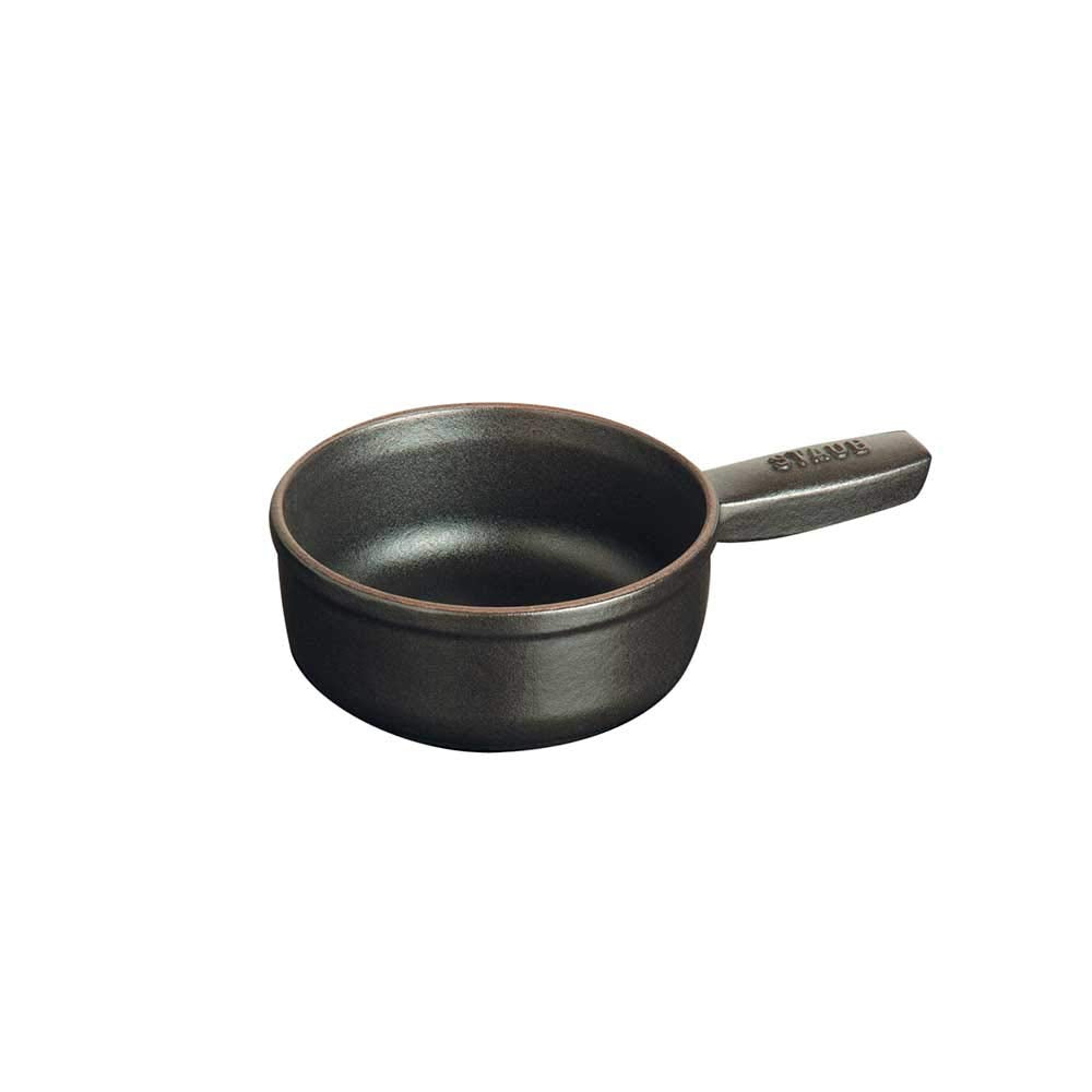 Staub Mini Fondue Topf (12 cm, 0,35 L mit mattschwarzer Emaillierung im Inneren des Topfes) schwarz