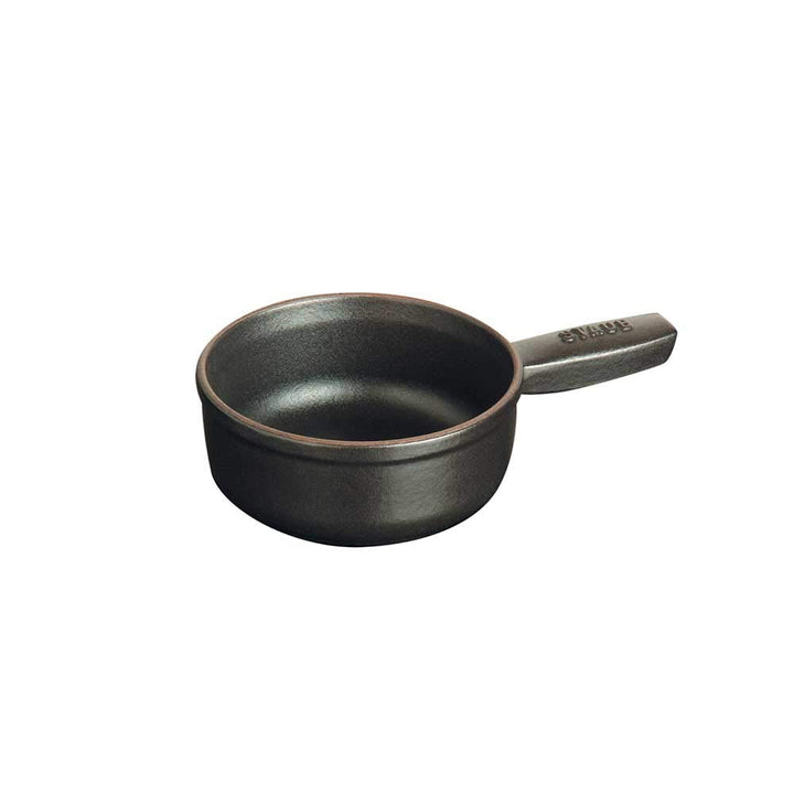 Staub Mini Fondue Topf (12 cm, 0,35 L mit mattschwarzer Emaillierung im Inneren des Topfes) schwarz