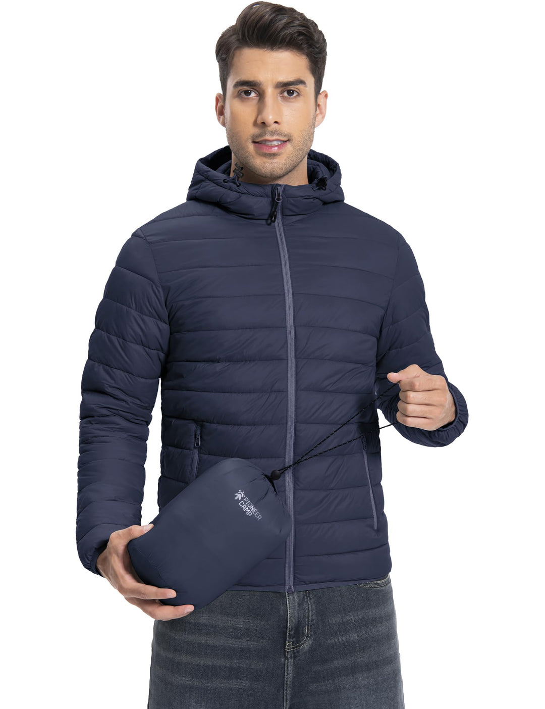 Herren Steppjacke Leichte Daunenjacken Winterjacke Übergangsjacke Outdoorjacke mit Kapuze und 6 Tasc