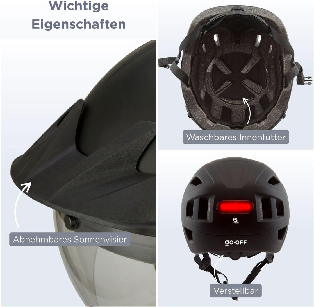GOOFF Pilot S-Pedelec Helm - Schutz für schnelle E-Bike Fahrten – Fahrradhelm mit Visier und Licht –
