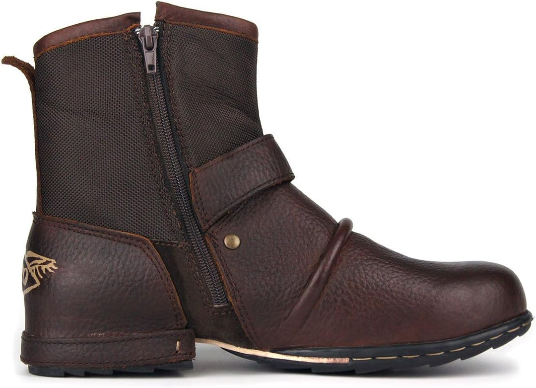 COWSDELLA Herren Stiefel aus Leder Rindsleder mit Gummisohle Biker Motorrad Boots mit Reissverschlus