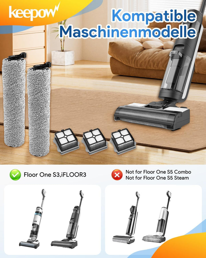KEEPOW 4 Zubehörset Passend mit Tineco iFloor3 und Floor One S3 Nass-und Trockensauger, 2 HEPA-Filte