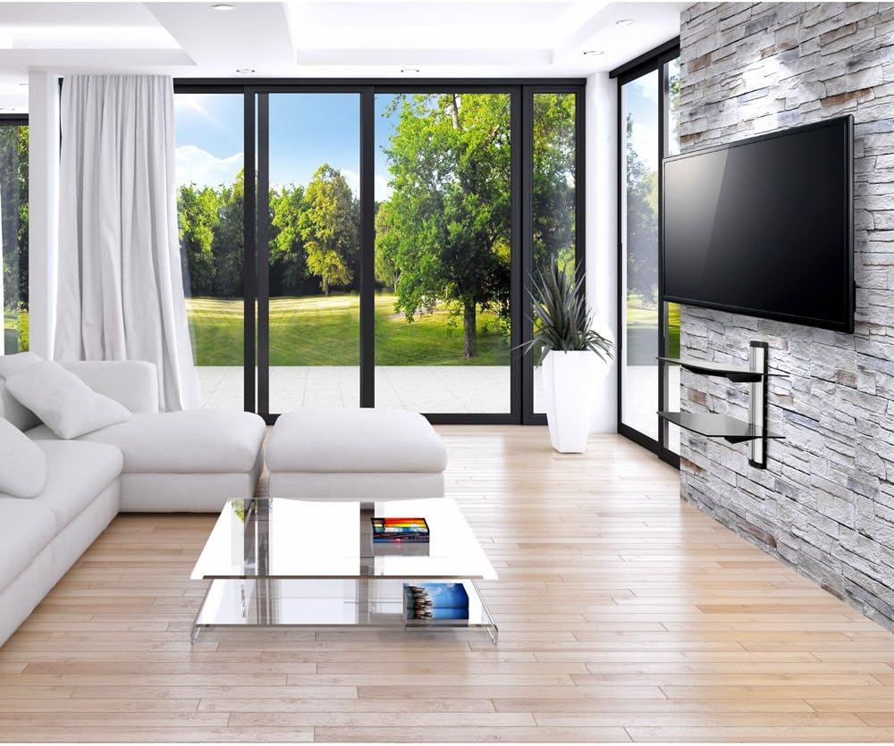 tectake® TV Wandregal, schwebendes Regal, 2X Sicherheitsglas Regalbrett für DVD Player, Receiver, Be