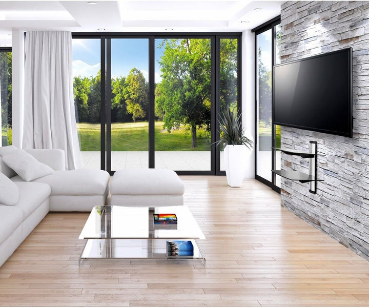 tectake® TV Wandregal, schwebendes Regal, 2X Sicherheitsglas Regalbrett für DVD Player, Receiver, Be