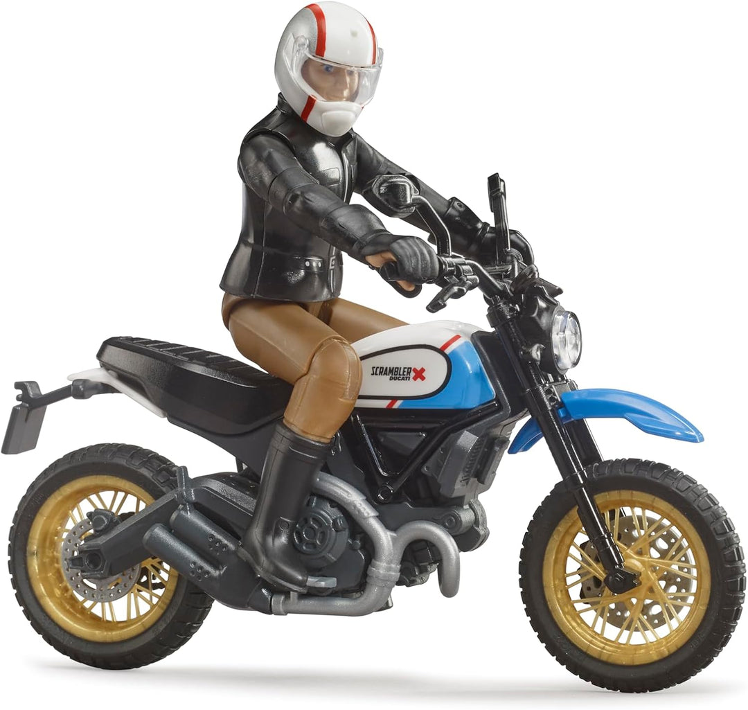 bruder 63051 - Scrambler Ducati Desert Sled mit Fahrer - 1:16 Motorrad Spielzeug-Figur Motorcross Ha