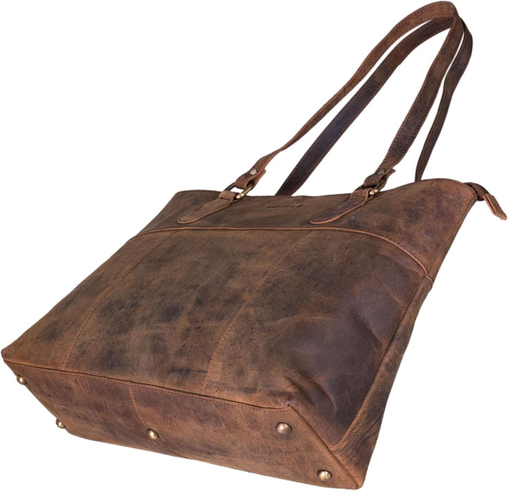 ROYALZ 'Augustine' Vintage Echtleder Handtasche Damen mittelgross Leder Henkeltasche Schultertasche