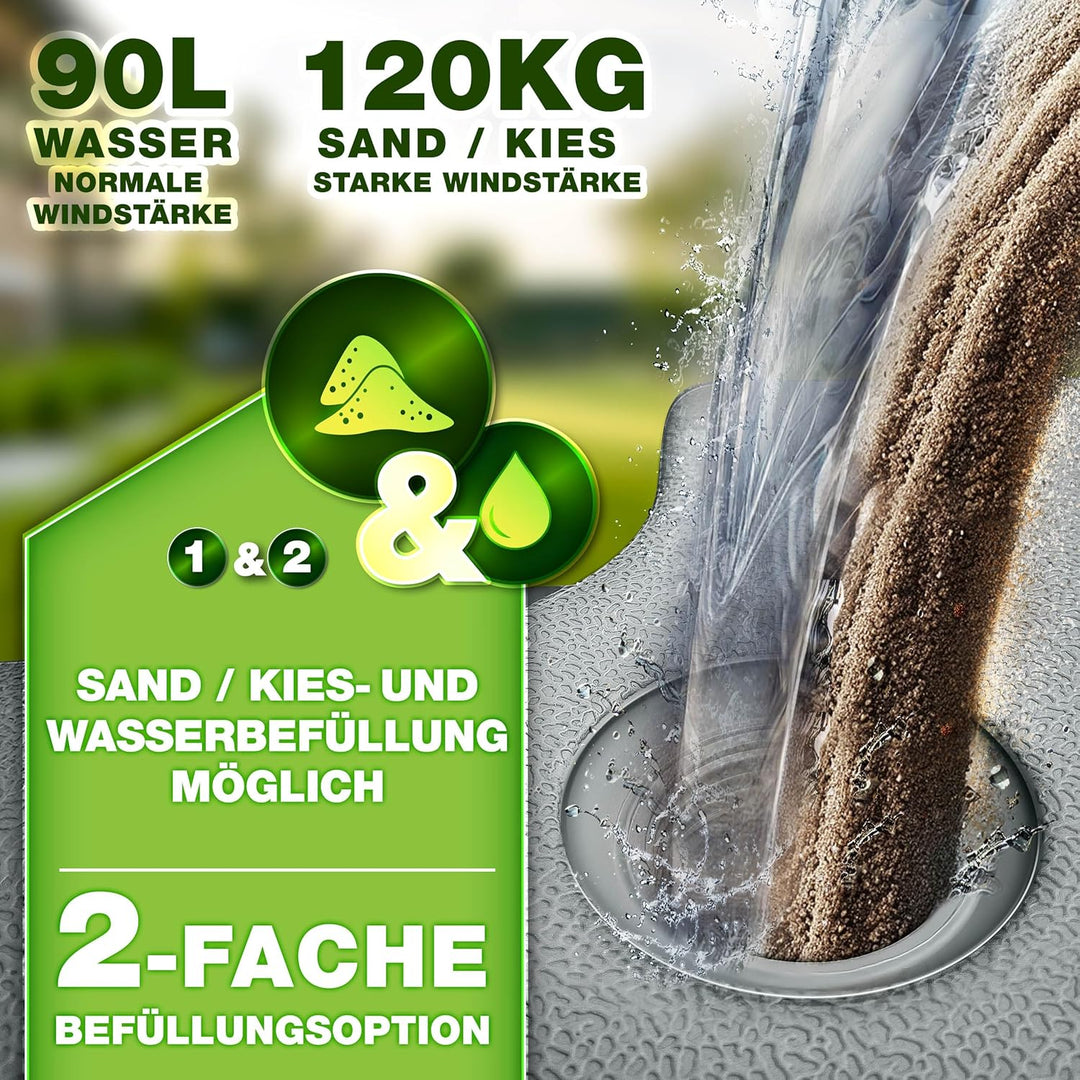 tillvex® Sonnenschirmständer 90 Liter / 120 kg – 4-teilig für Ampelschirm inkl. Metallverbinder | Sc