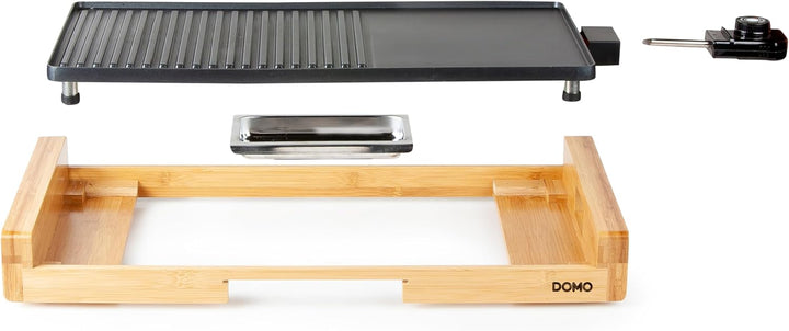 DOMO DO8311TP Electric Grill Plate Bamboo - Integrierte Fettauffangschale - 60 cm Abnehmbare Grillpl