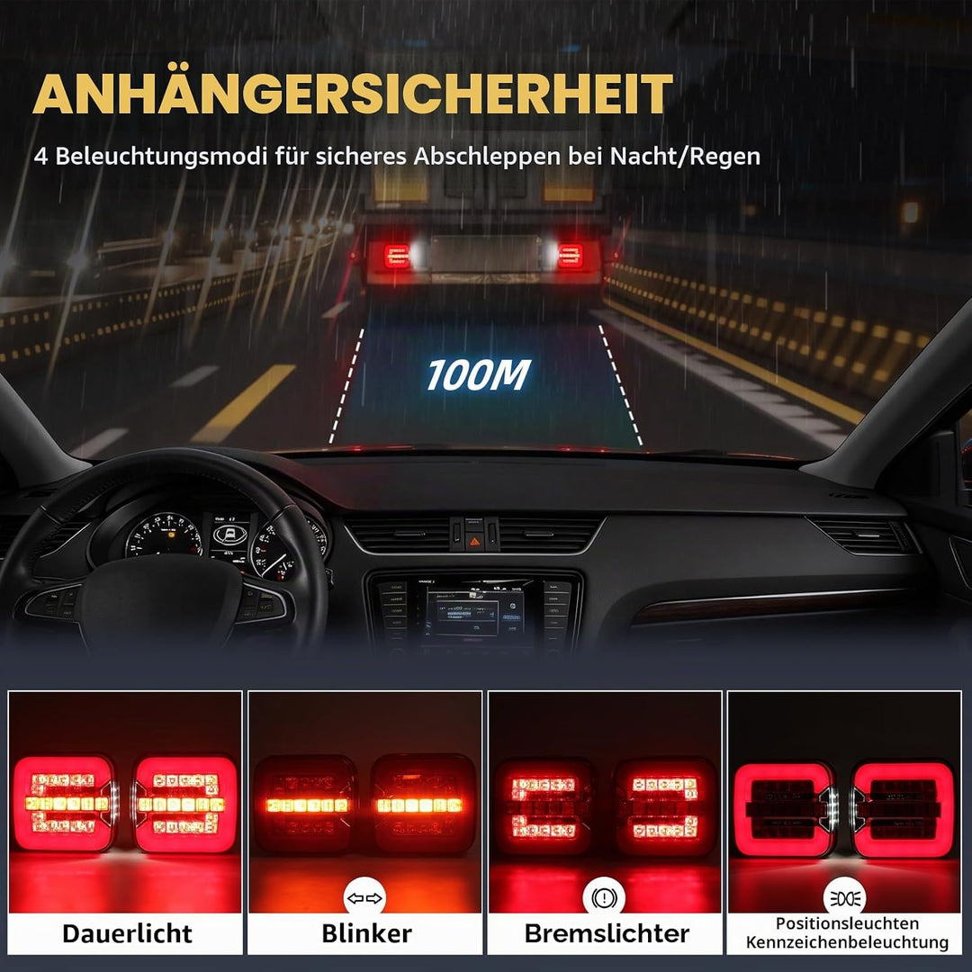 Qiping 2 Pack Kabelloss Anhängerbeleuchtung LED 12V Wireless Wasserdicht Wiederaufladbar Magnetische