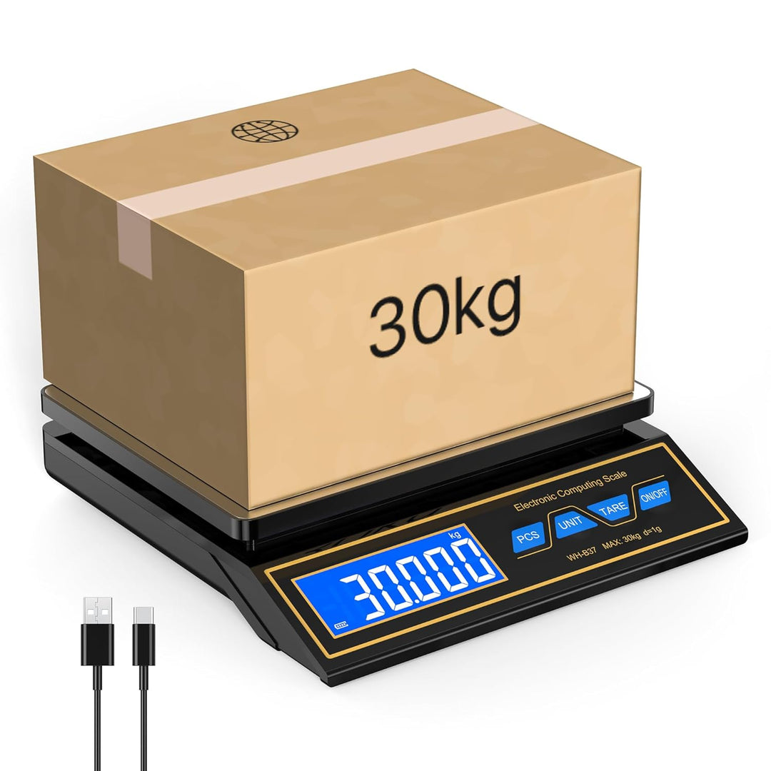 Küchenwaage 30kg,Edelstahl Digitalwaage Paketwaage Feinwaage 1g zum Gastronomie Messen von Fleisch W