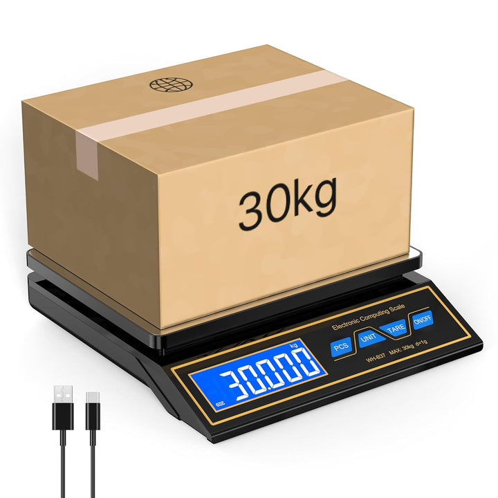 Küchenwaage 30kg,Edelstahl Digitalwaage Paketwaage Feinwaage 1g zum Gastronomie Messen von Fleisch W