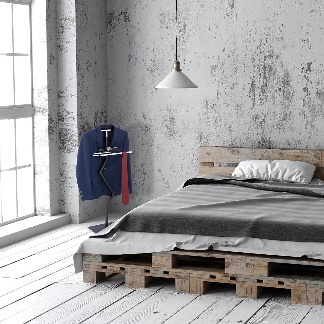 Relaxdays Herrendiener, für Jackett & Hose, HBT: 105x45,5x24 cm, aus Stahl, Stummer Diener mit Ablag