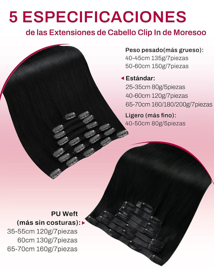 Moresoo Clip in Extensions Echthaar Remy Haarextension Echthaar Clip Doppelt Tressen Clip in Extensi