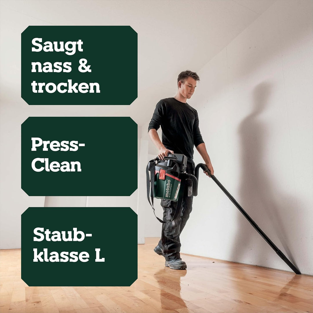 Metabo AS 18 L PC Compact Akku-Sauger 18V - Karton- mit manueller Filterreinigung - 602028850